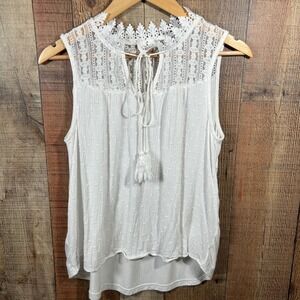 Ember Boho White Lace Blouse Large Gauze Tassel Tie Top Flowy Summer Feminine
